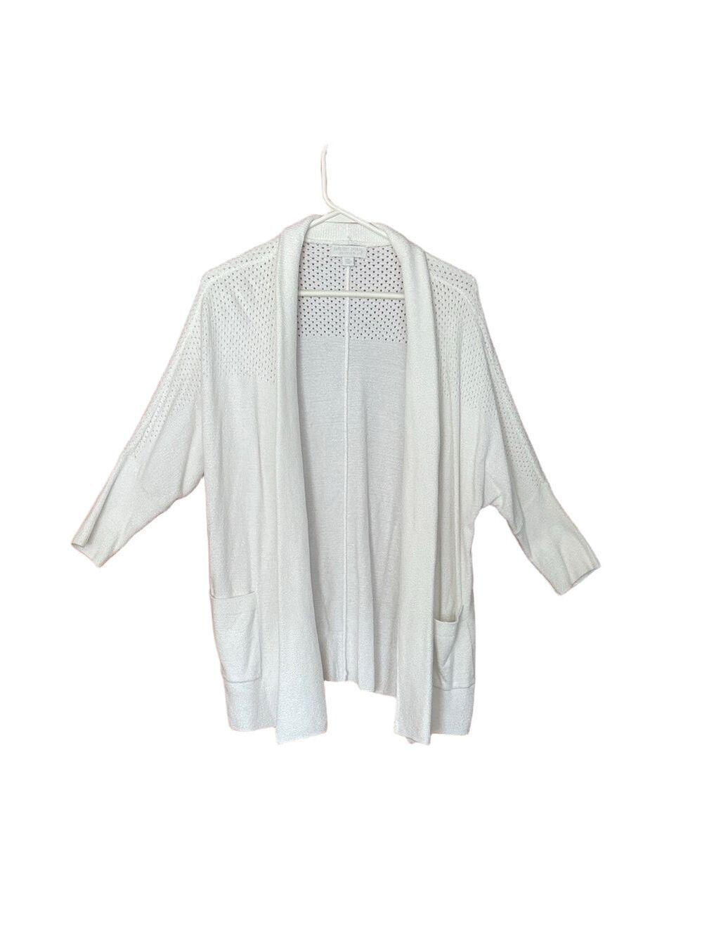 Barefoot Dreams White CozyChic Ultra Lite Knit Open Front Cardigan 3/4 Sleeve